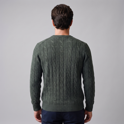 Men's Cable Knit Wool Crew Neck Sweater