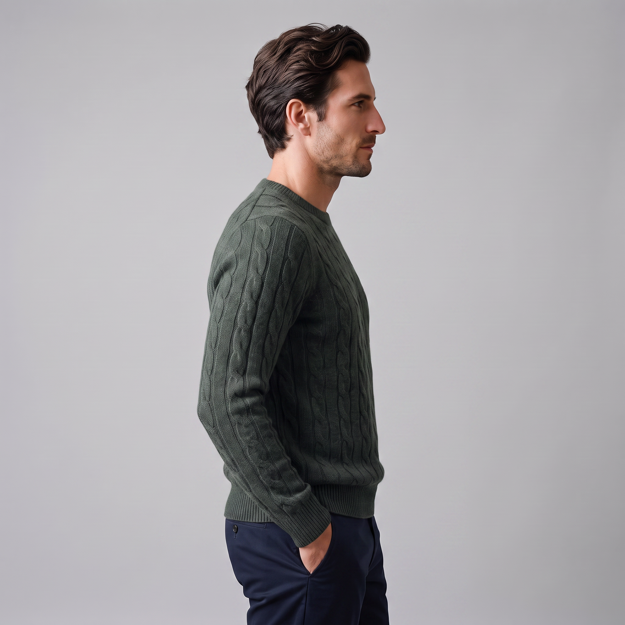 Men's Cable Knit Wool Crew Neck Sweater