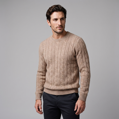 Men's Cable Knit Wool Crew Neck Sweater