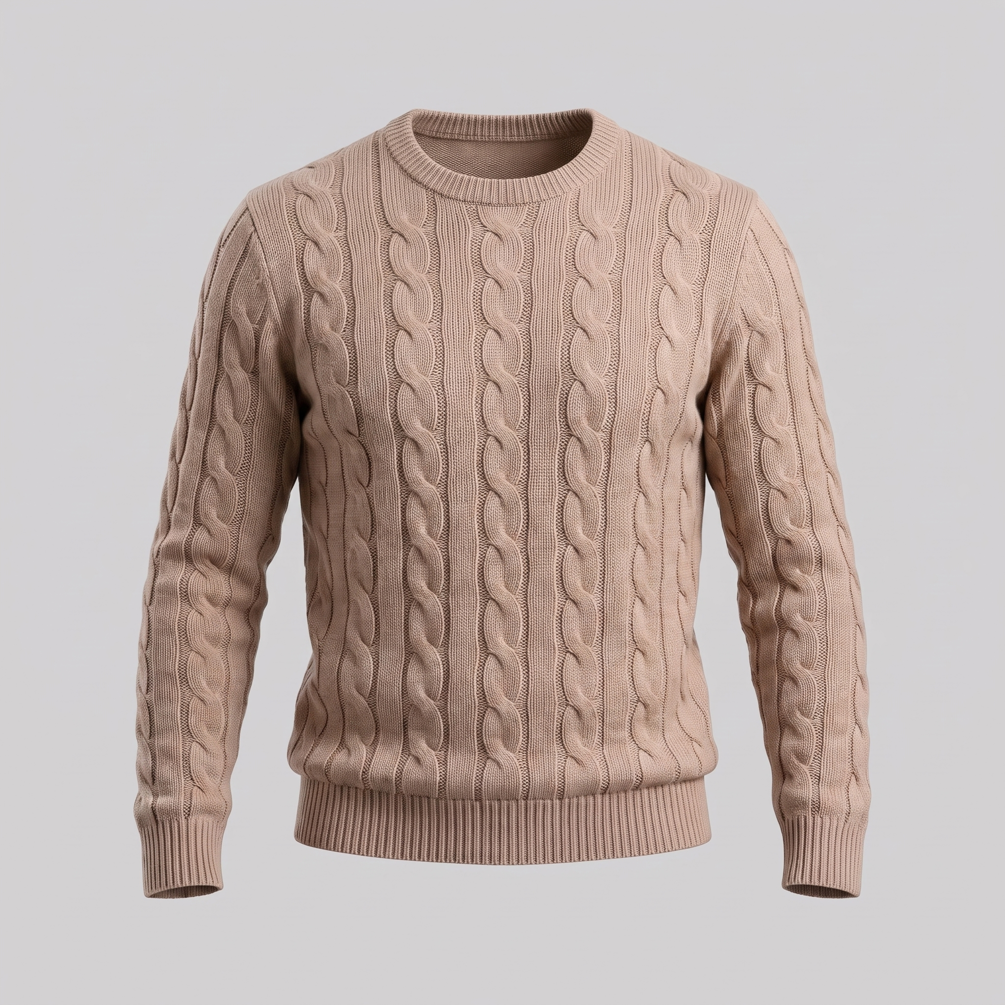 Men's Cable Knit Wool Crew Neck Sweater