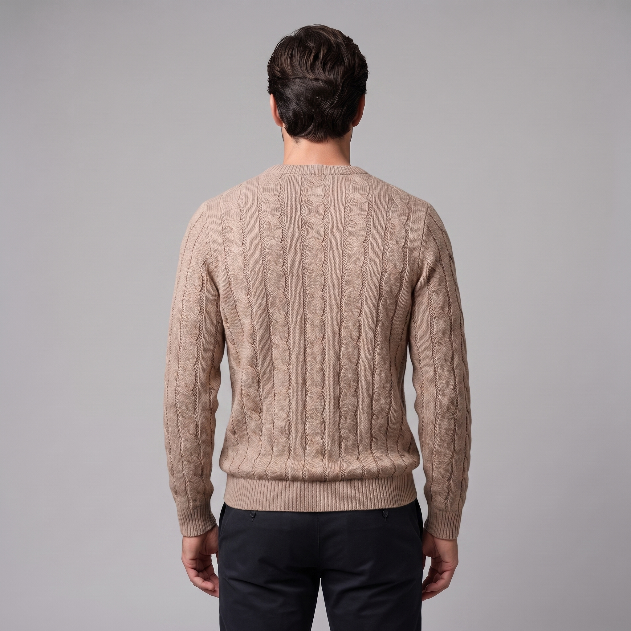 Men's Cable Knit Wool Crew Neck Sweater