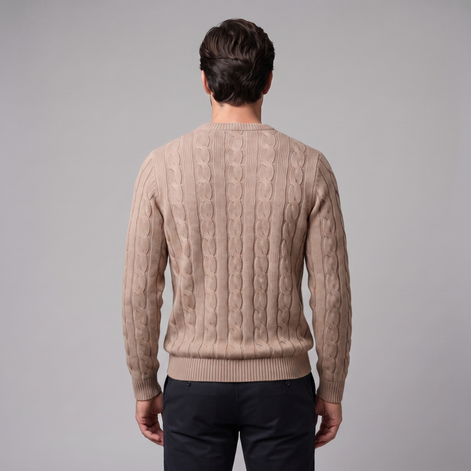 Men's Cable Knit Wool Crew Neck Sweater
