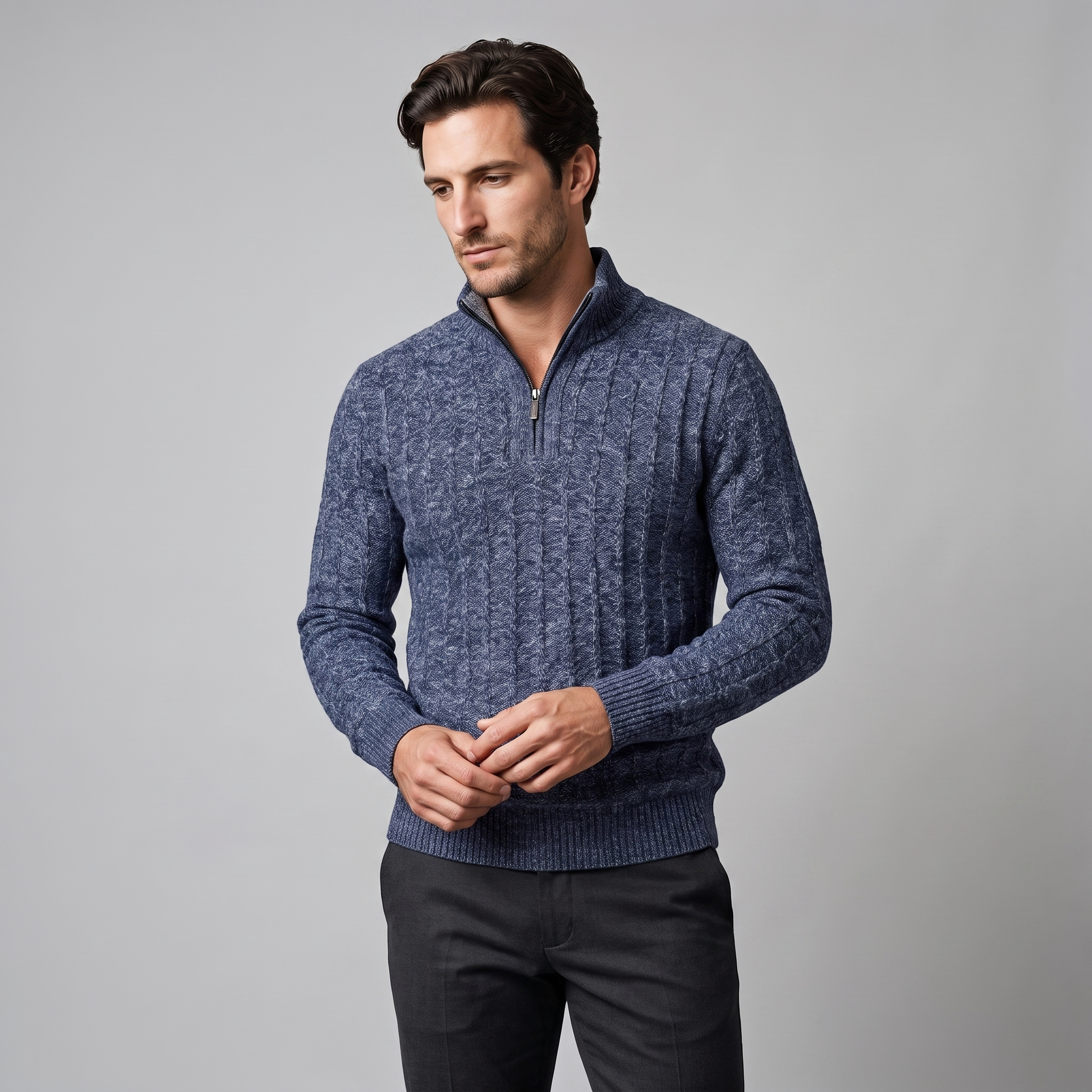 Men's Cable Knit Quarter-Zip Sweater