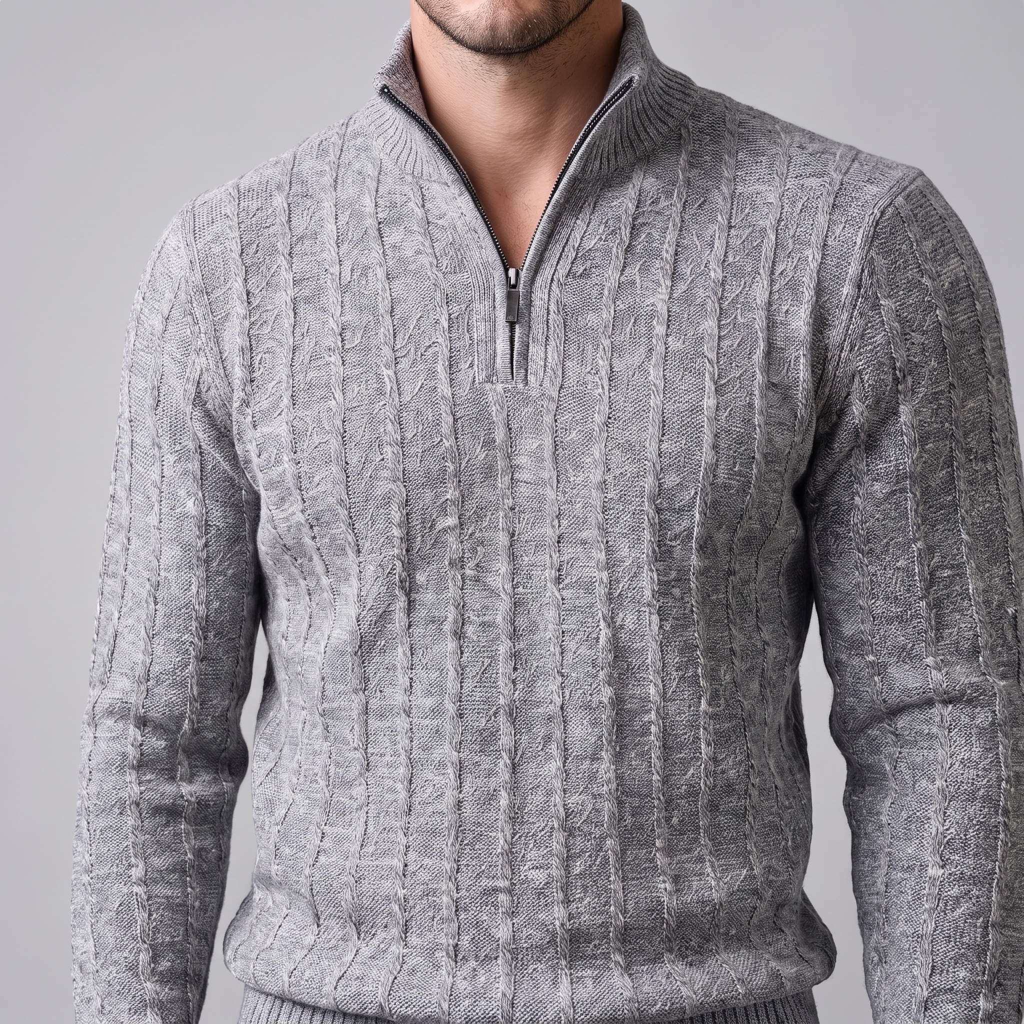 Men's Cable Knit Quarter-Zip Sweater