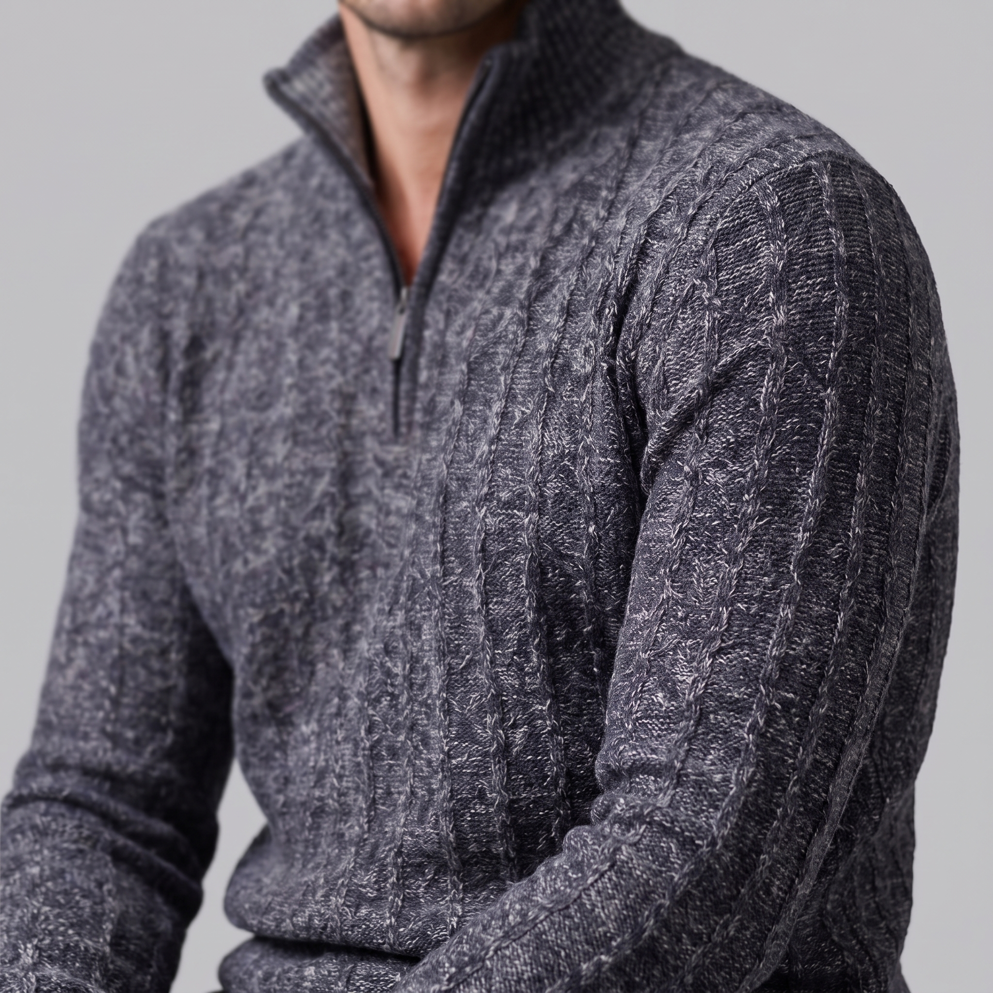 Men's Cable Knit Quarter-Zip Sweater