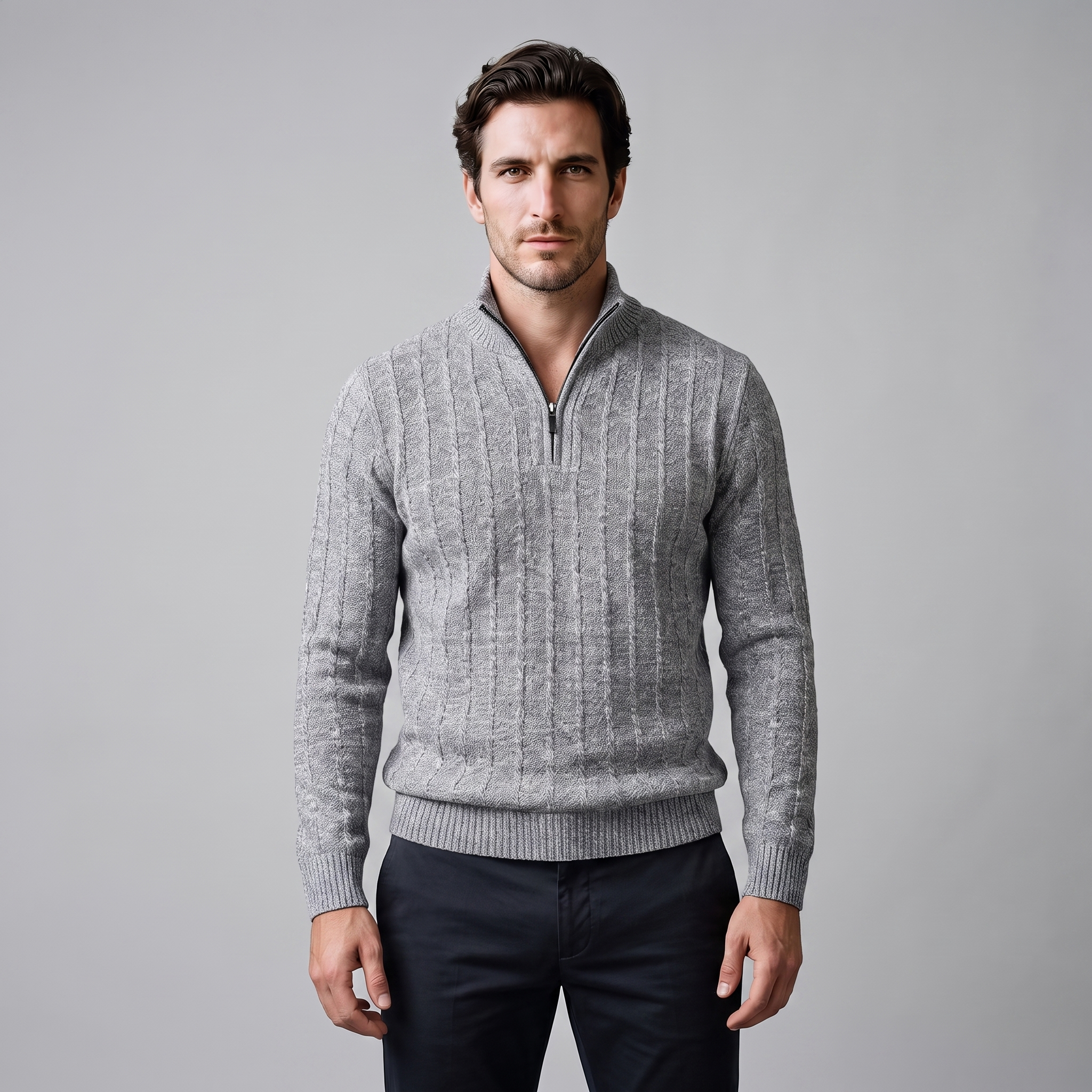 Men's Cable Knit Quarter-Zip Sweater