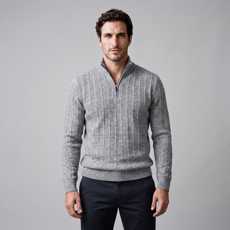 Men's Cable Knit Quarter-Zip Sweater