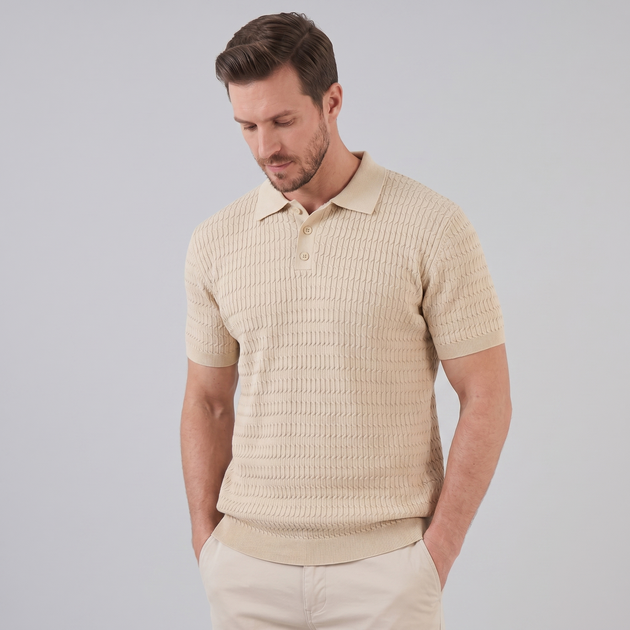 Men's Cable Texture Knit Polo