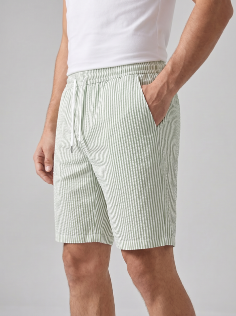 Men's Casual Striped Shorts with Adjustable Drawstring Waist
