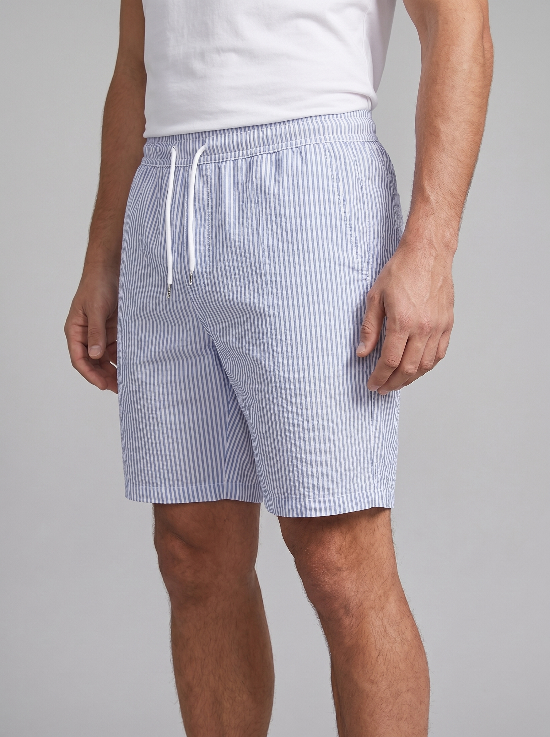 Men's Casual Striped Shorts with Adjustable Drawstring Waist