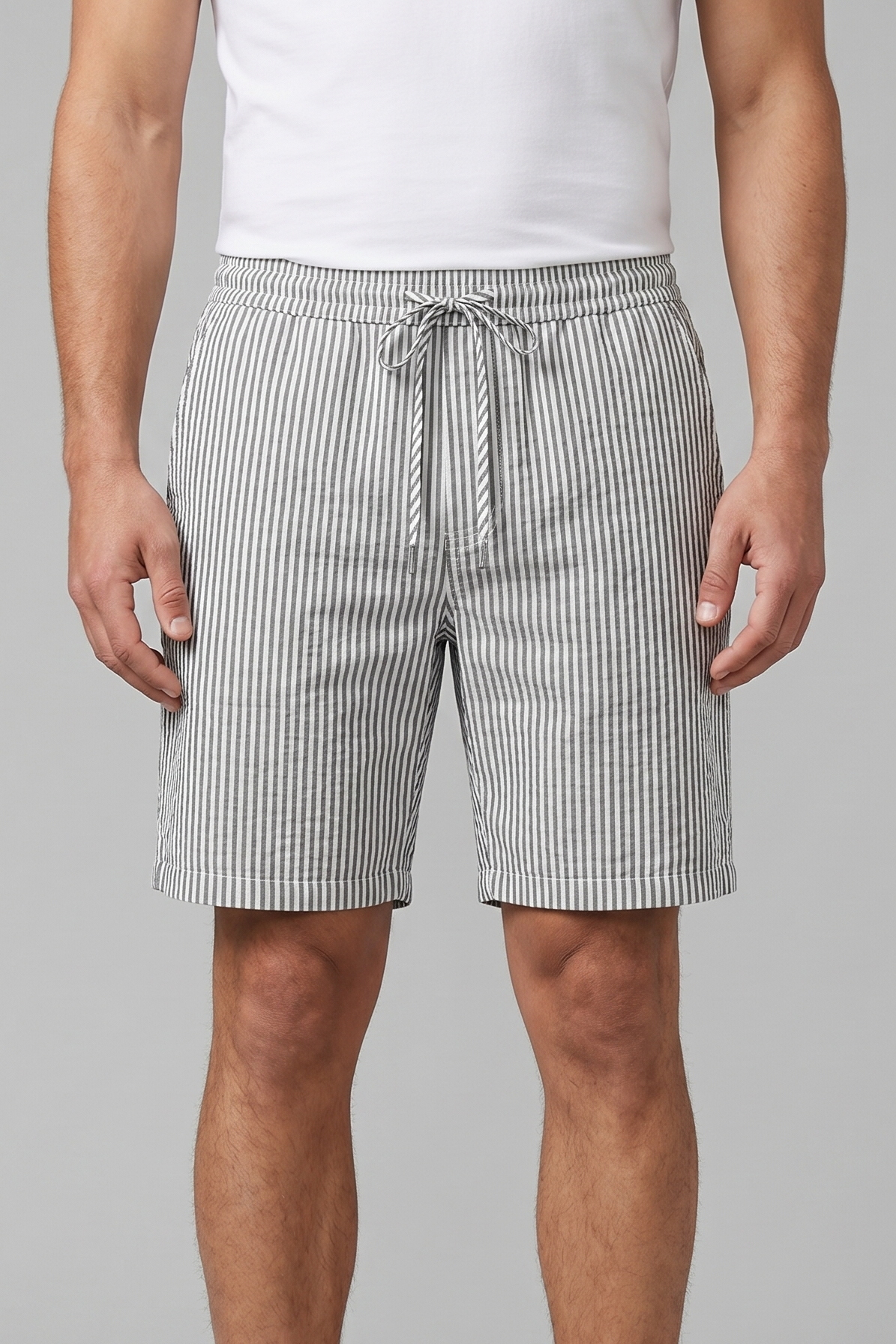 Men's Casual Striped Shorts with Adjustable Drawstring Waist