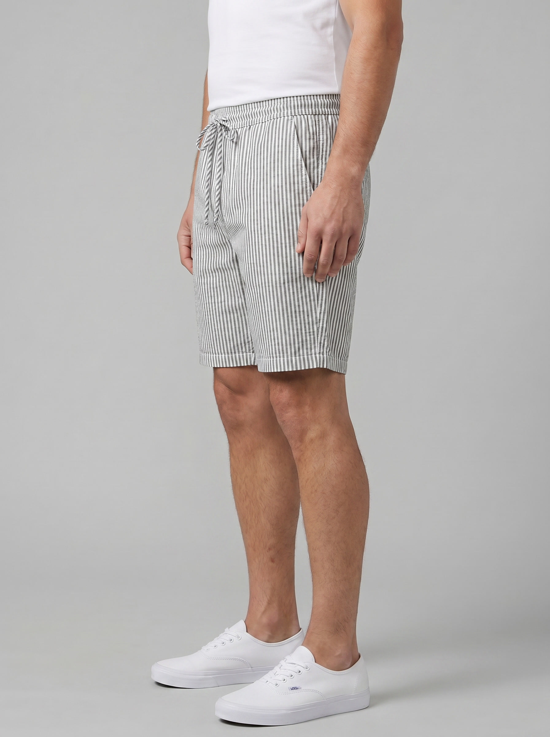 Men's Casual Striped Shorts with Adjustable Drawstring Waist
