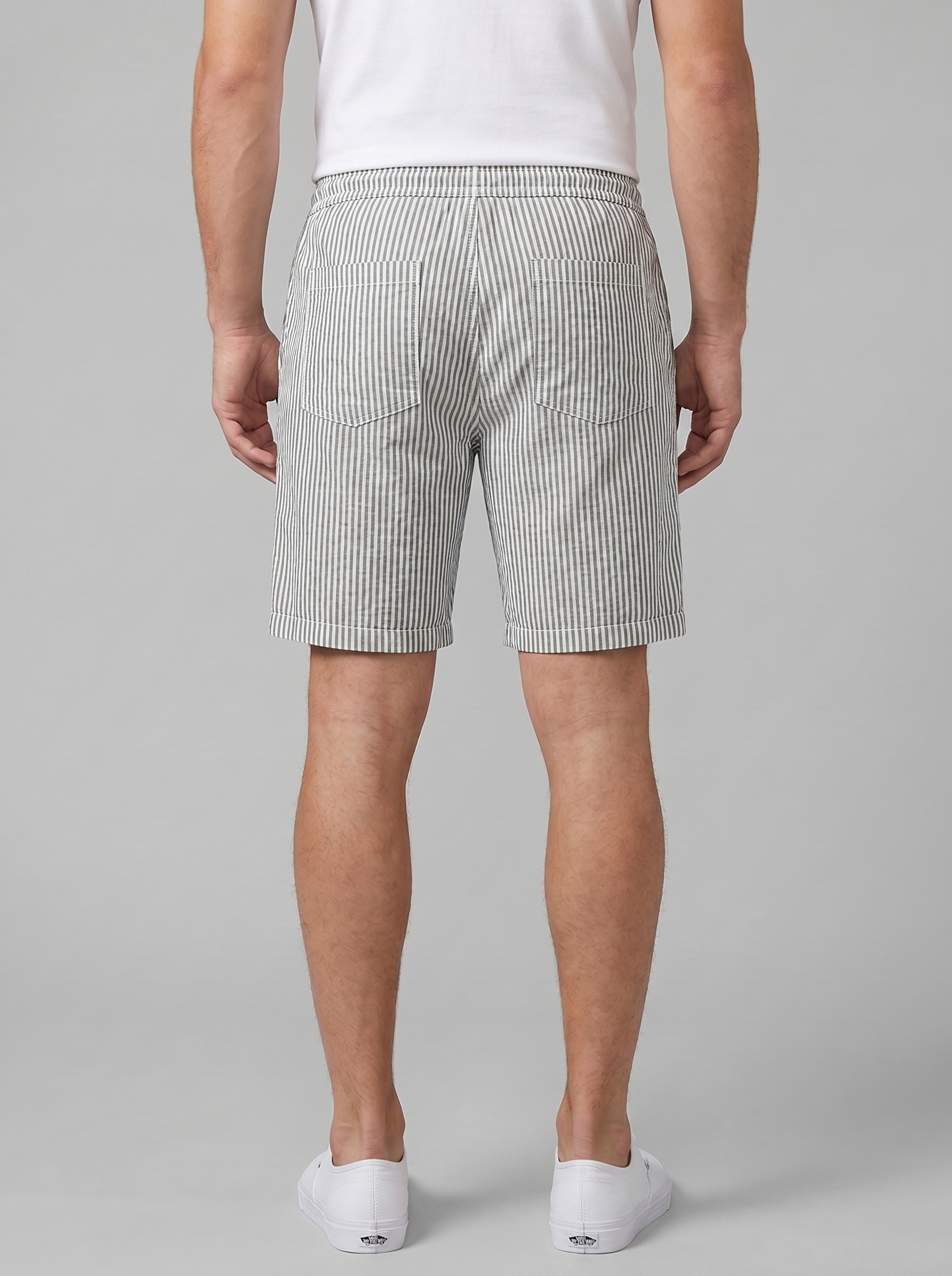 Men's Casual Striped Shorts with Adjustable Drawstring Waist