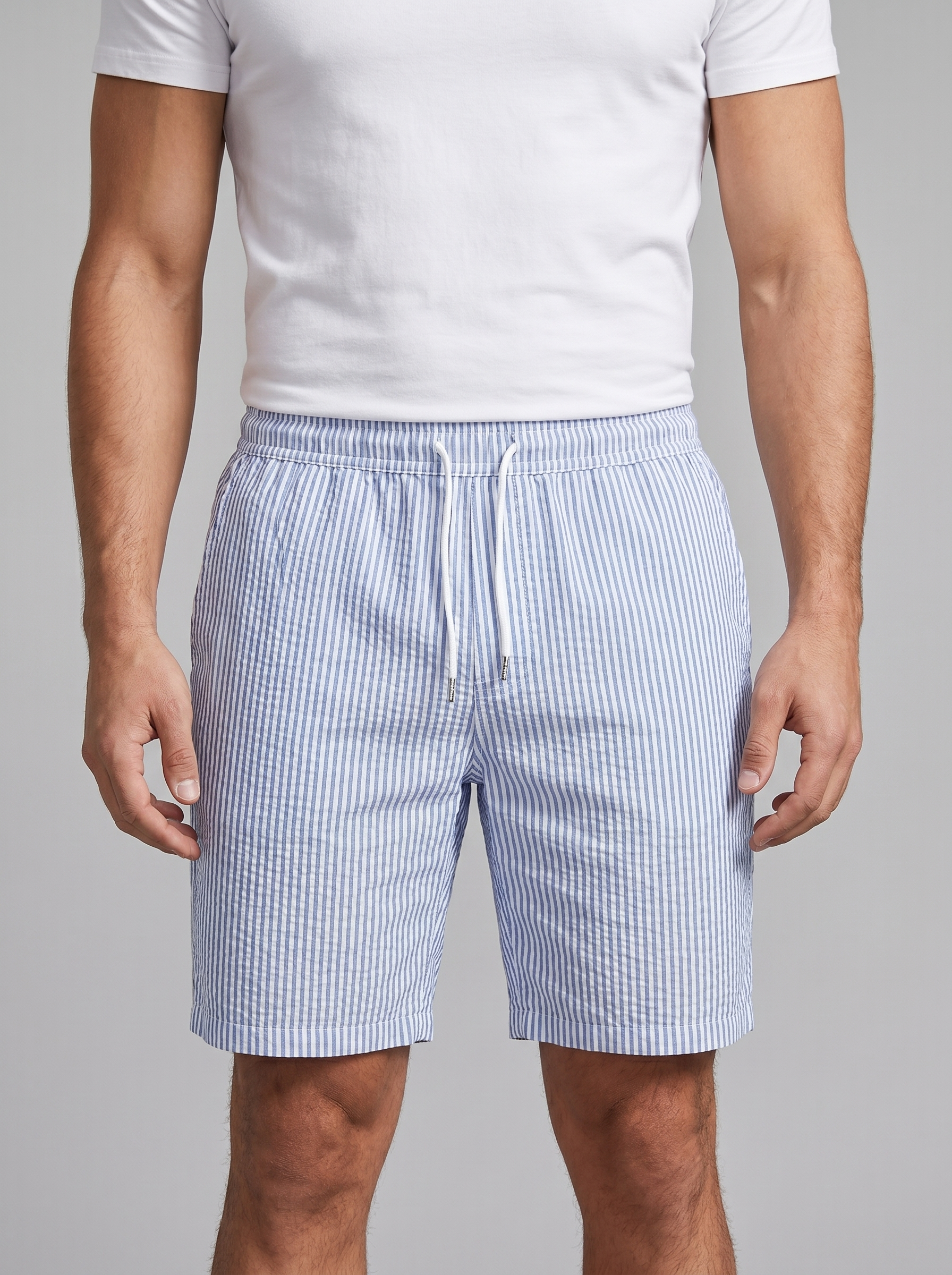 Men's Casual Striped Shorts with Adjustable Drawstring Waist