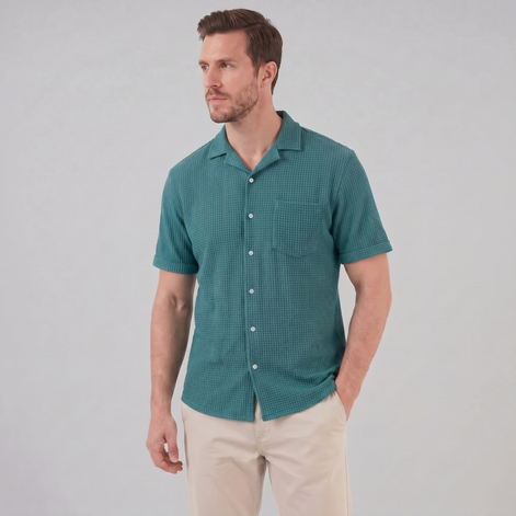 Men's Casual Waffle Textured Button-Up Shirt