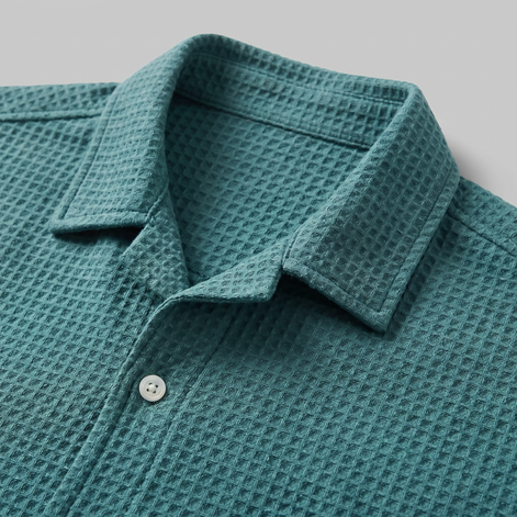 Men's Casual Waffle Textured Button-Up Shirt