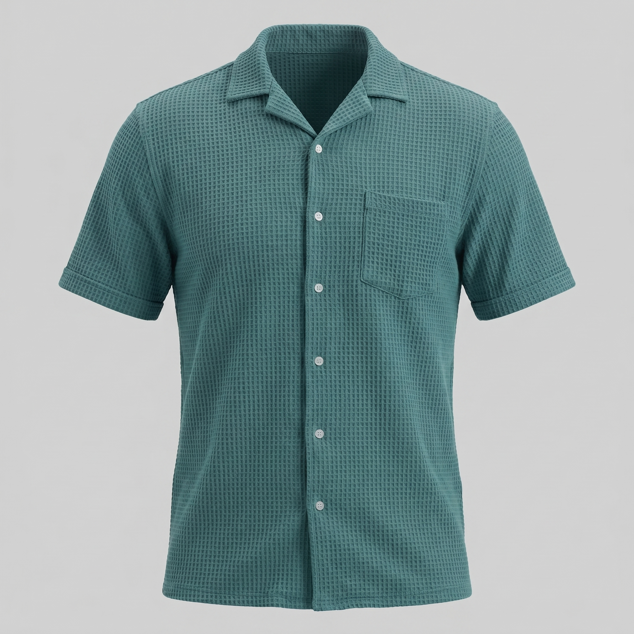 Men's Casual Waffle Textured Button-Up Shirt