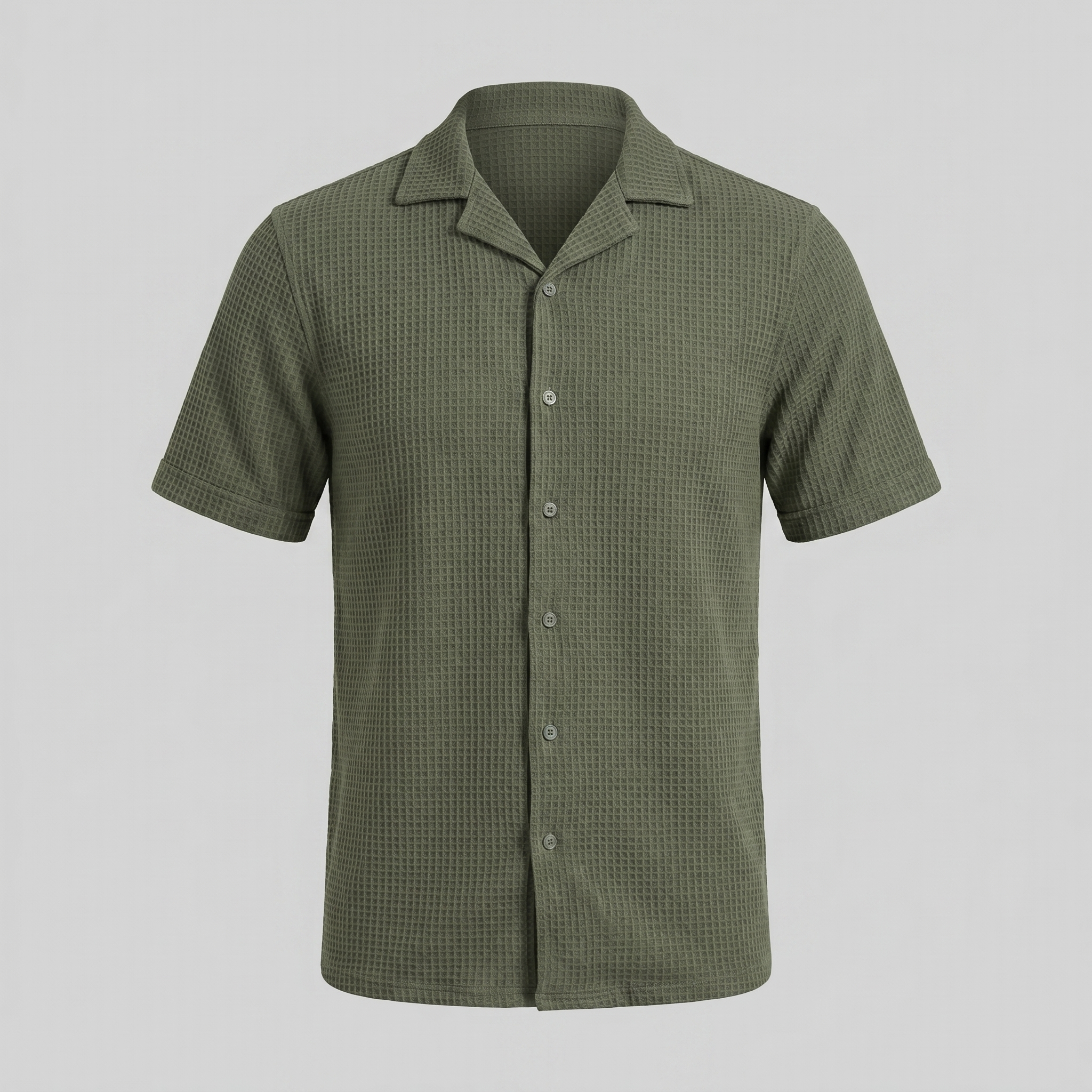 Men's Casual Waffle Textured Button-Up Shirt