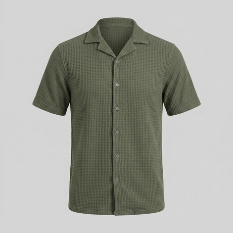 Men's Casual Waffle Textured Button-Up Shirt