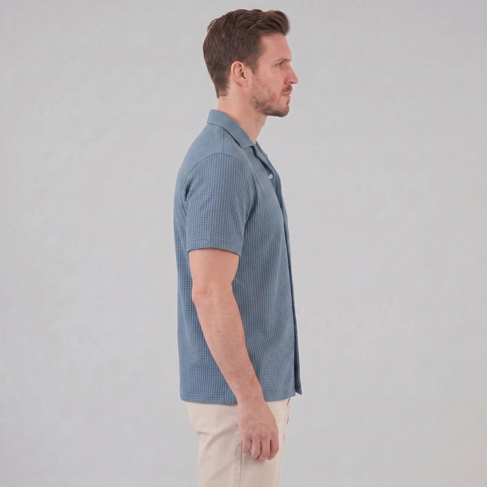 Men's Casual Waffle Textured Button-Up Shirt