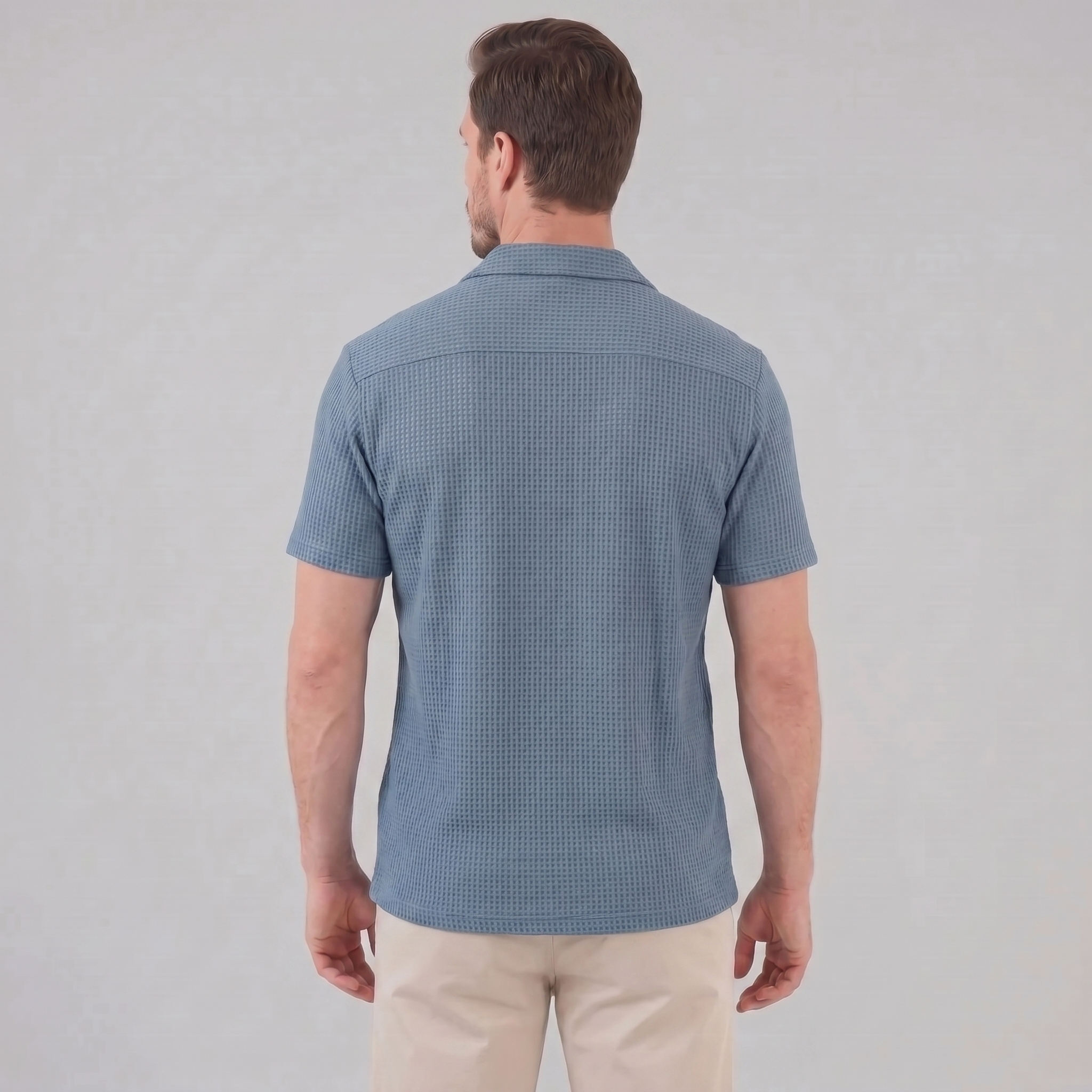 Men's Casual Waffle Textured Button-Up Shirt