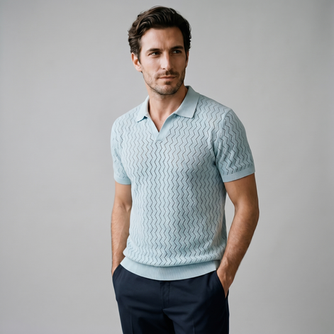 Men's Chevron Open-Knit Polo