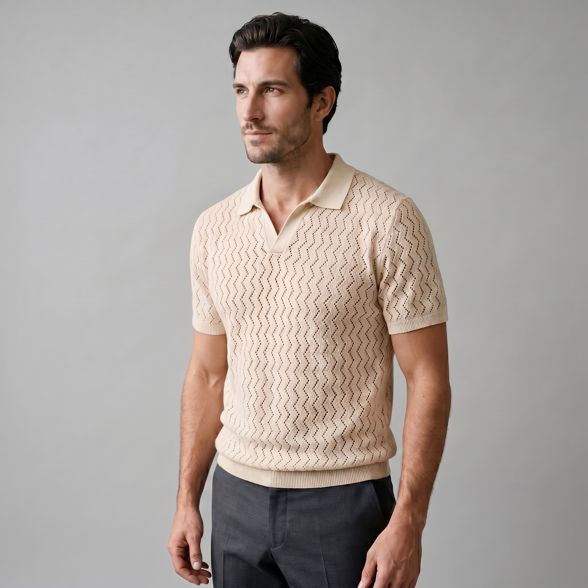 Men's Chevron Open-Knit Polo