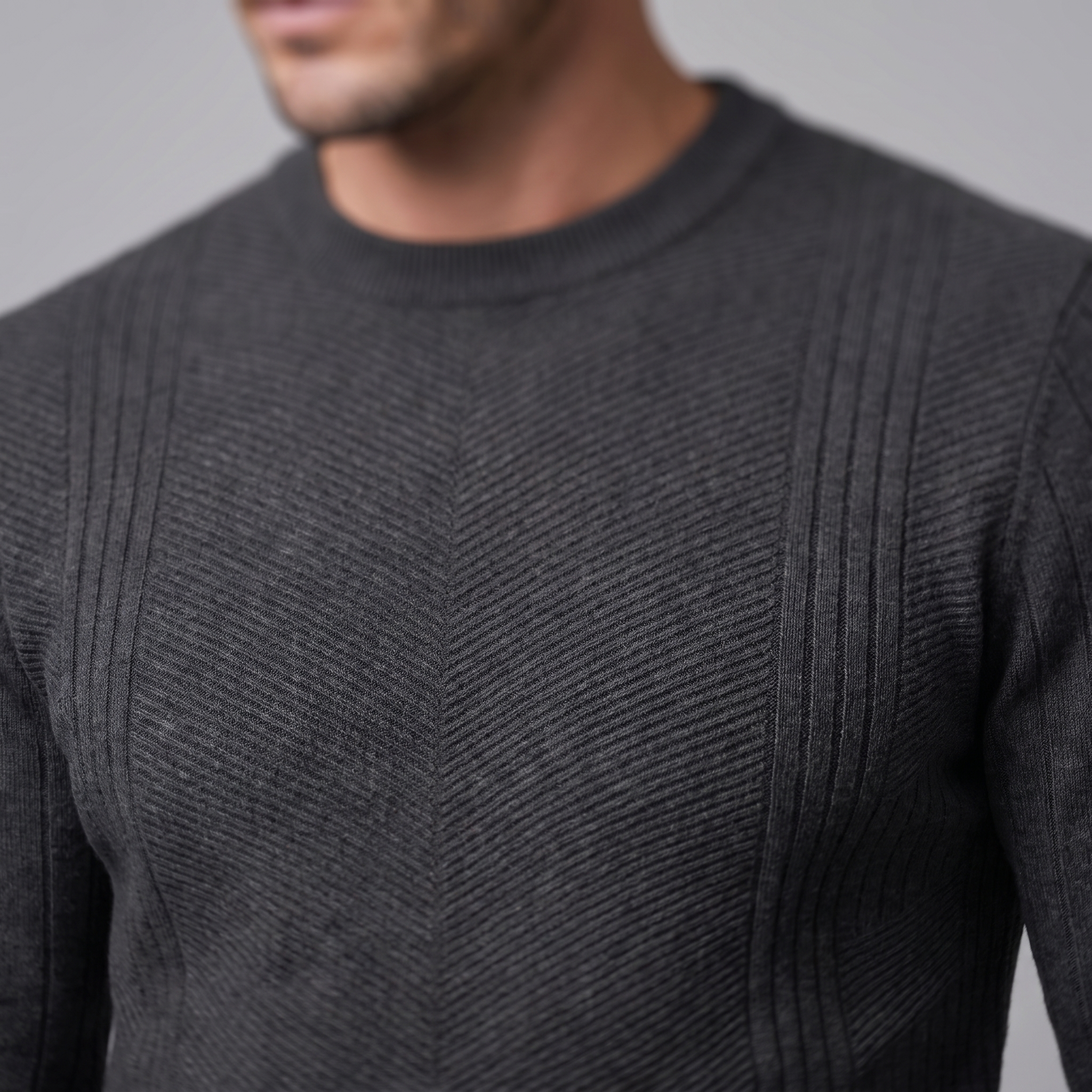 Men's Chevron Ribbed Crew Neck Sweater