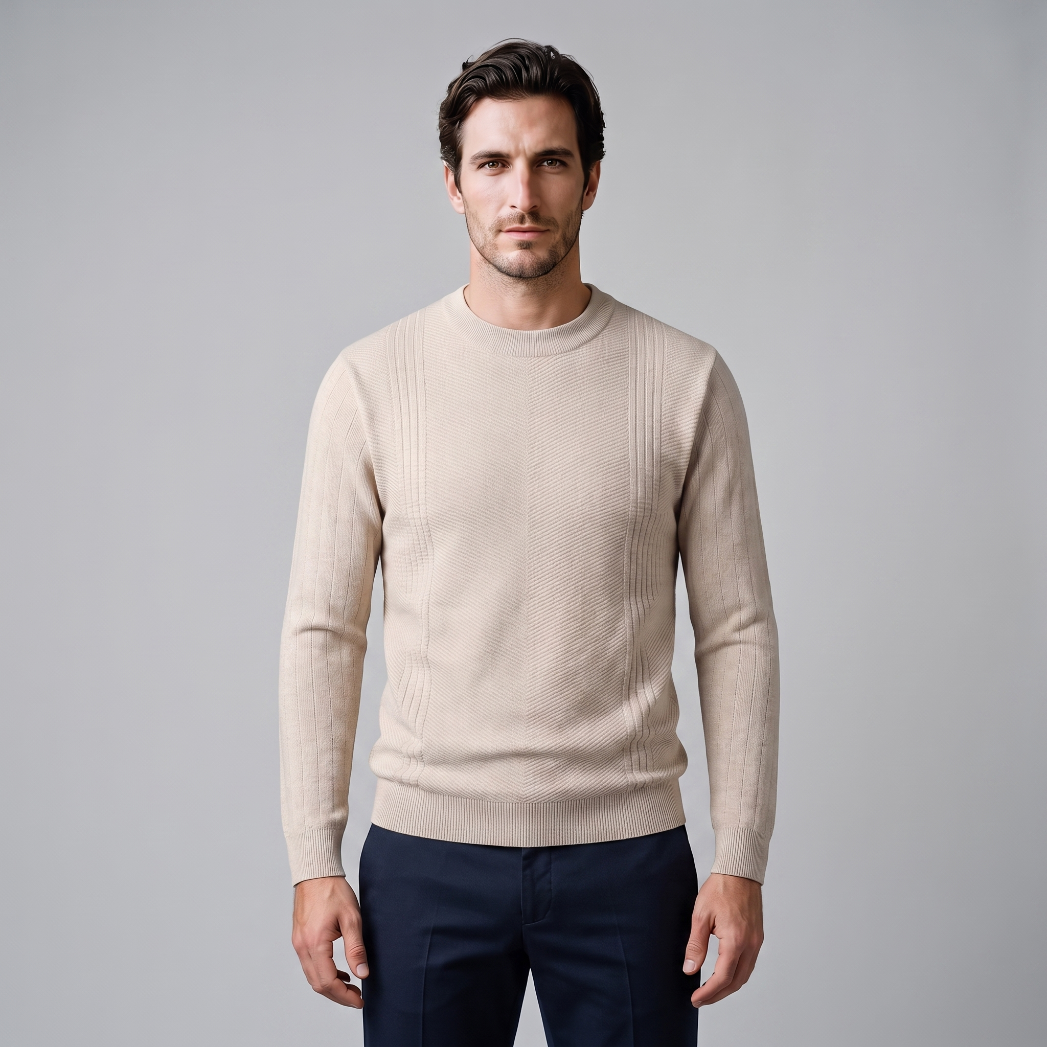 Men's Chevron Ribbed Crew Neck Sweater