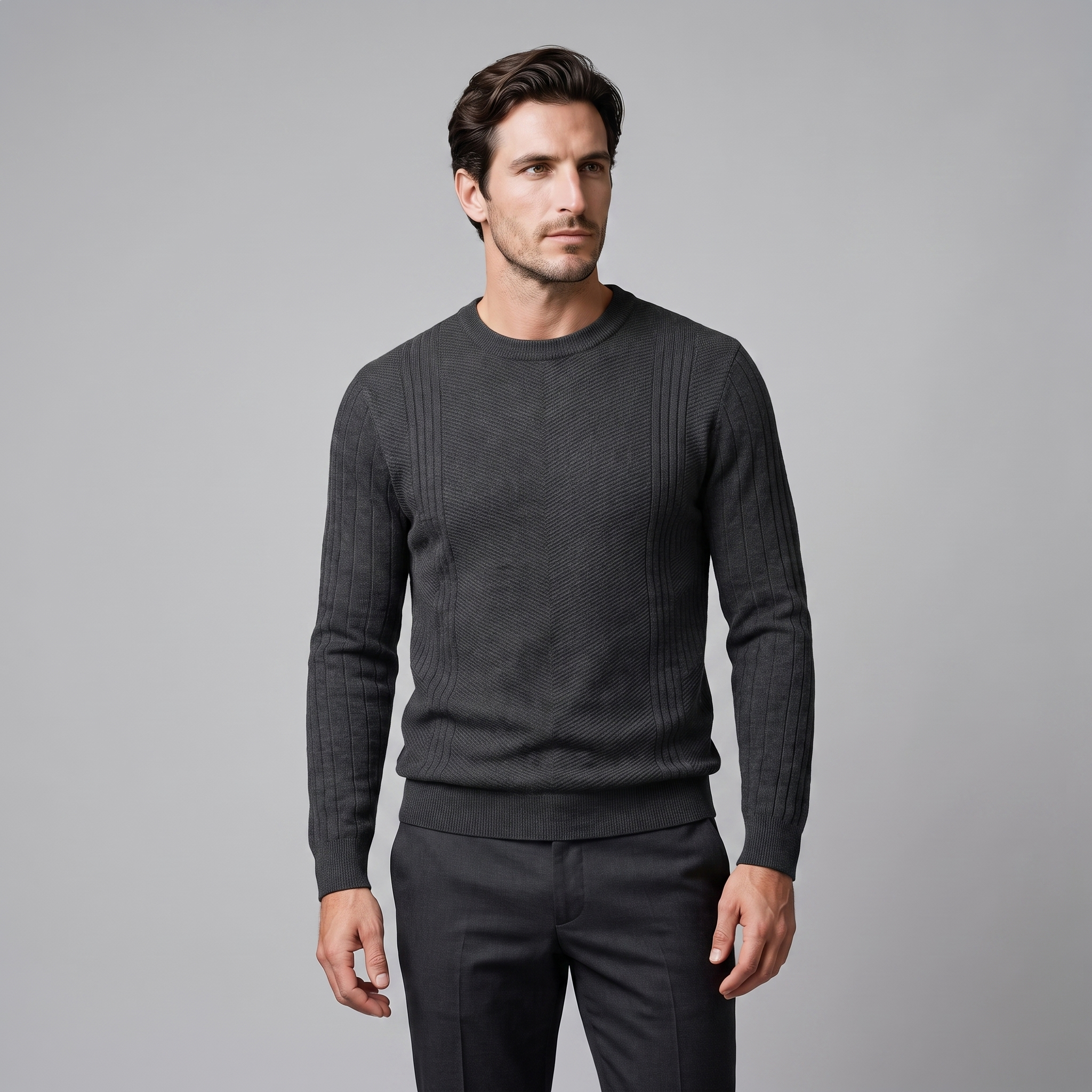 Men's Chevron Ribbed Crew Neck Sweater