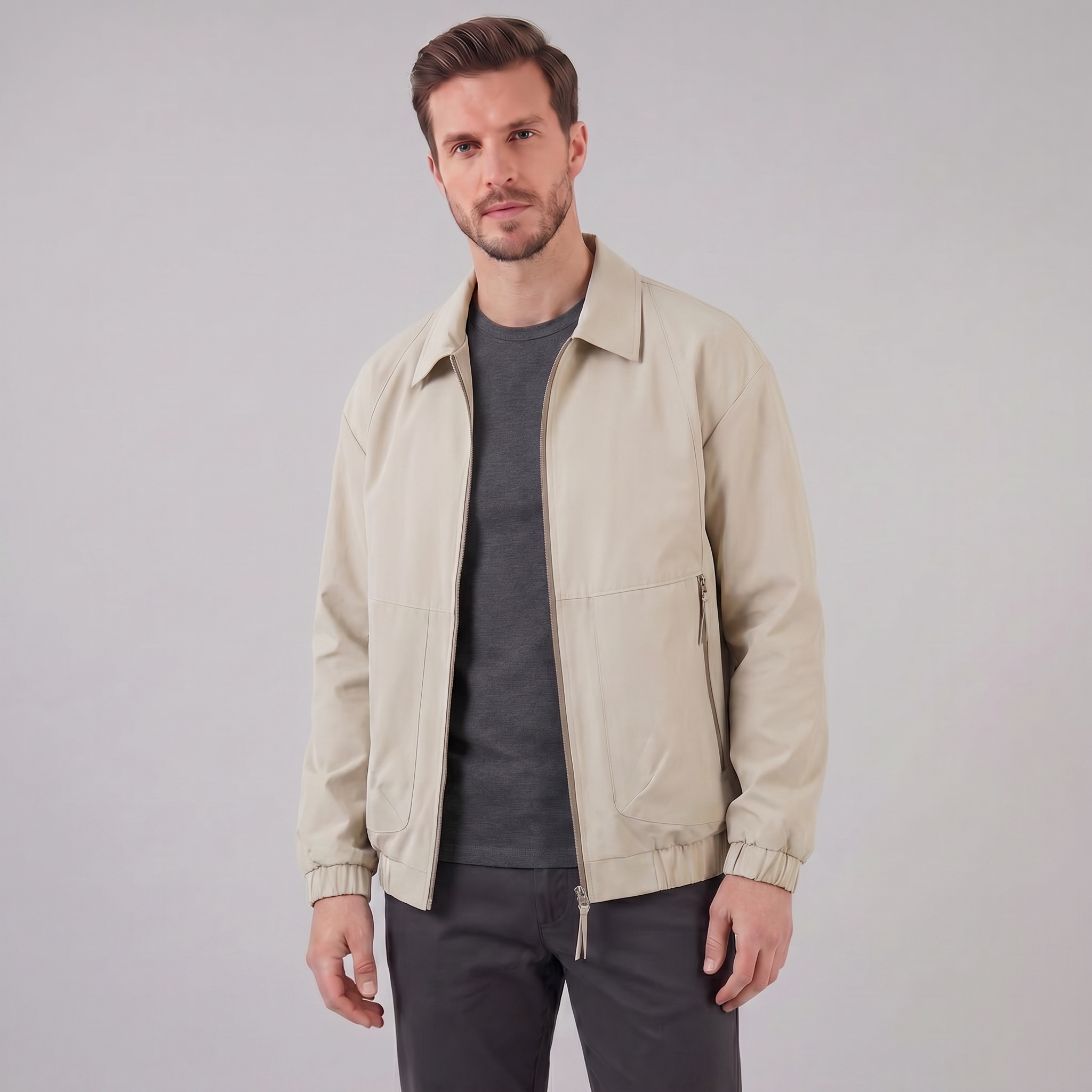 Men's Collared Zip-Through Casual Jacket