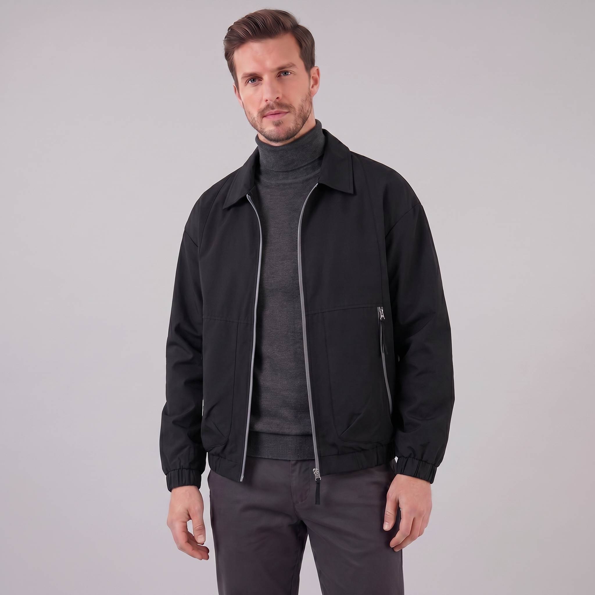 Men's Collared Zip-Through Casual Jacket