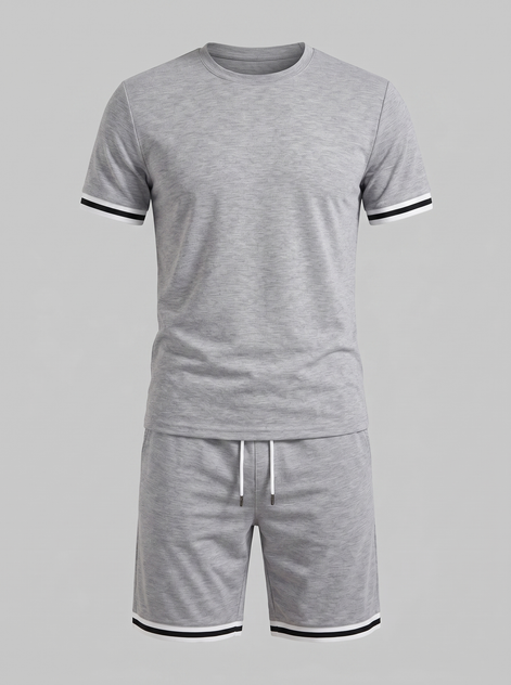 Men's Contrast Stripe T-Shirt and Shorts Set