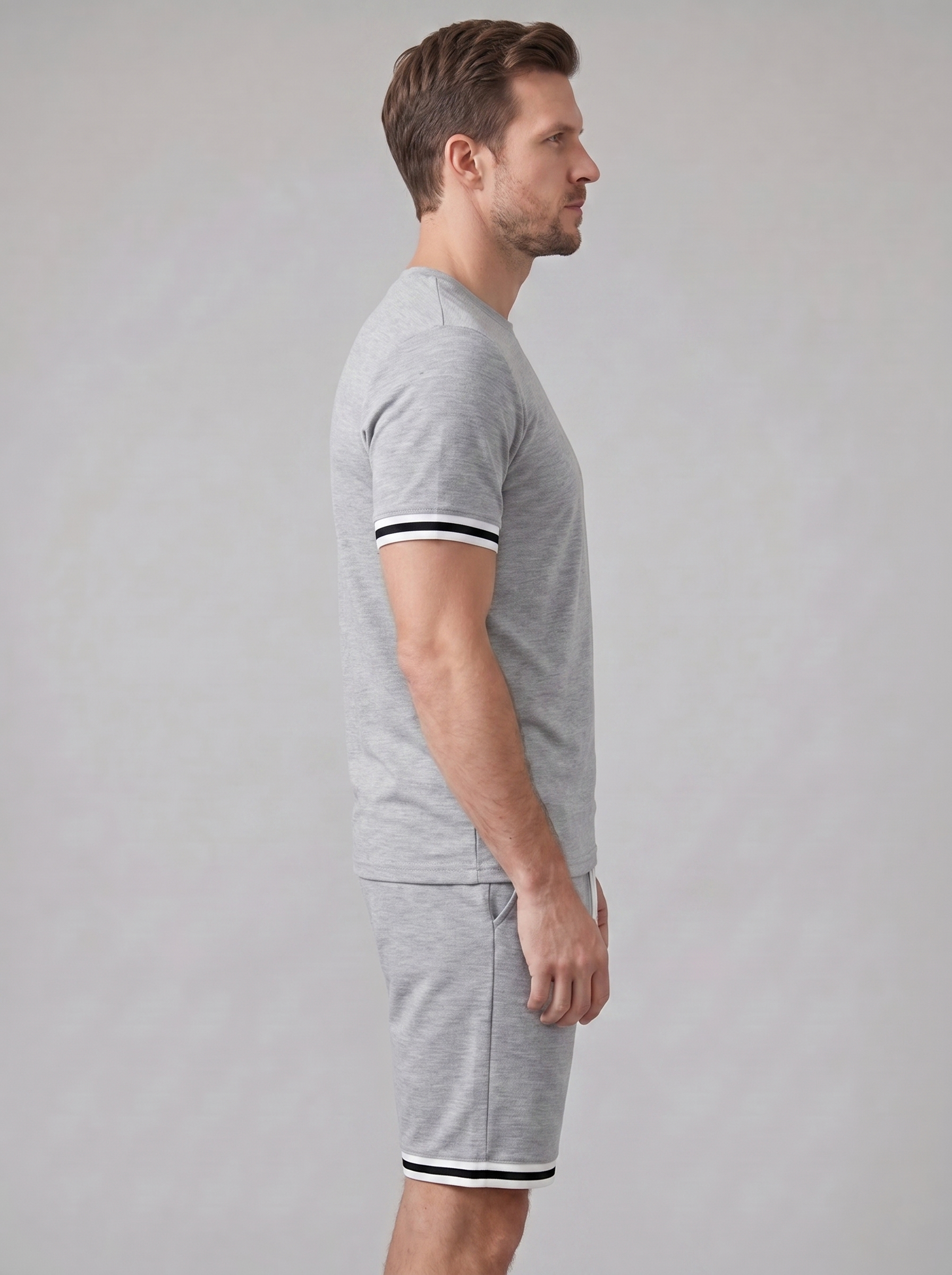 Men's Contrast Stripe T-Shirt and Shorts Set