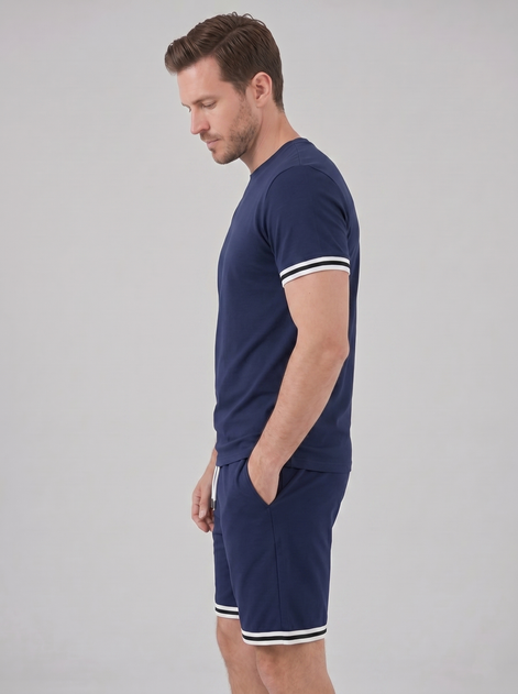 Men's Contrast Stripe T-Shirt and Shorts Set