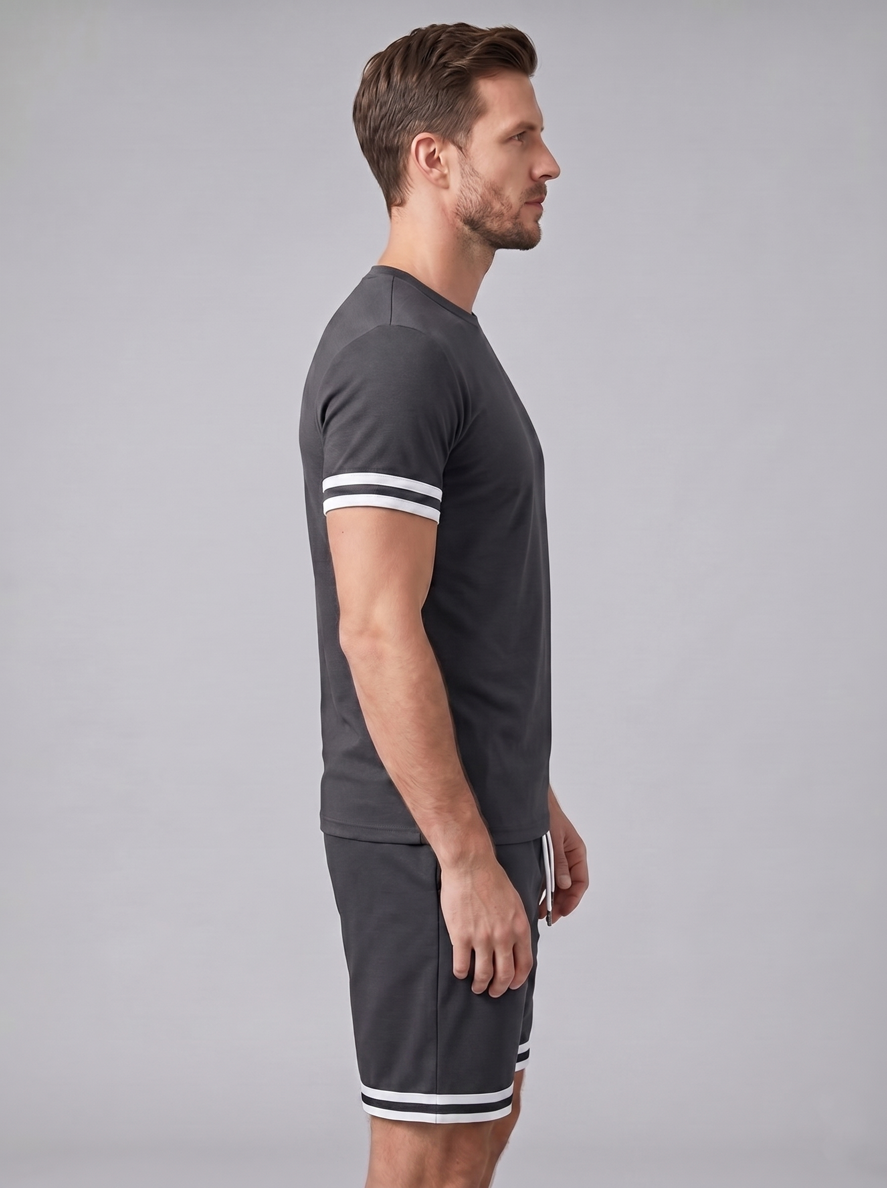 Men's Contrast Stripe T-Shirt and Shorts Set