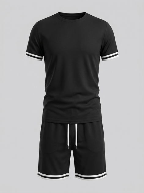 Men's Contrast Stripe T-Shirt and Shorts Set
