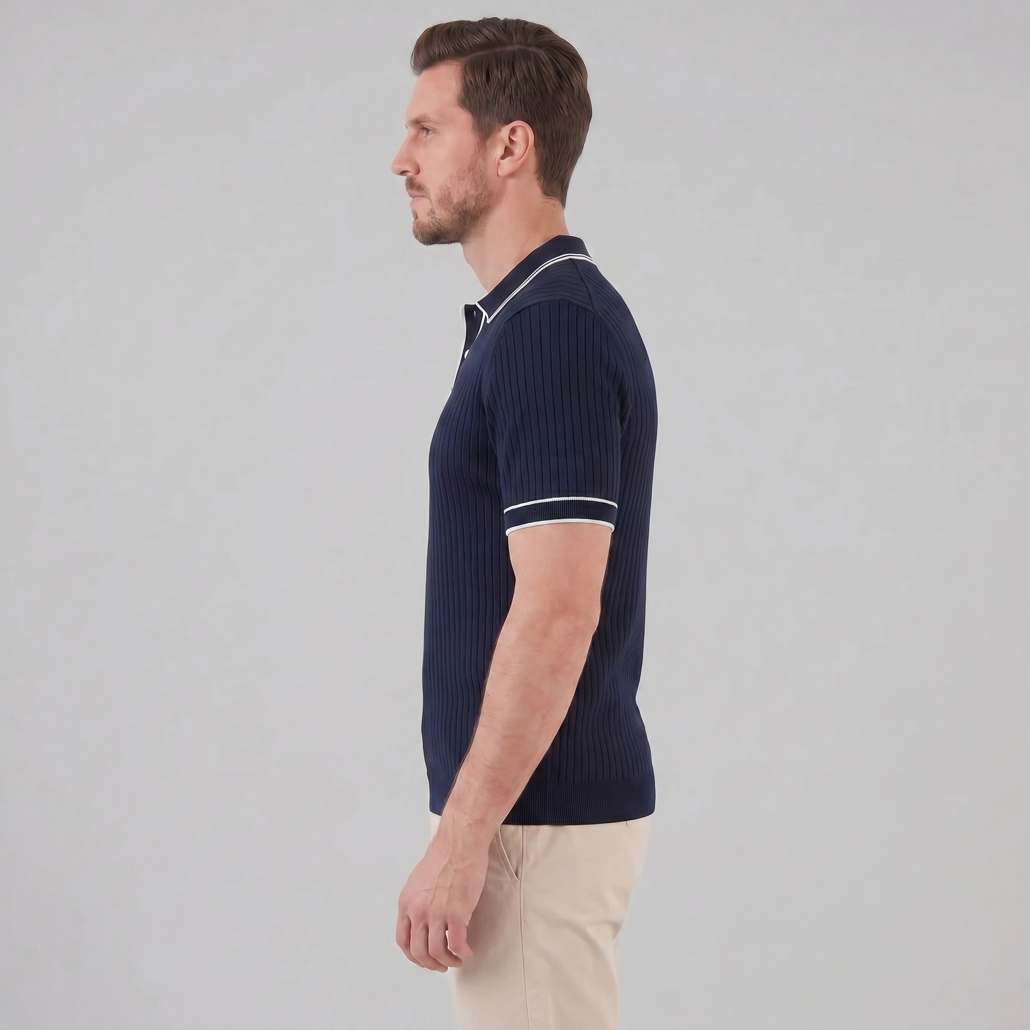 Men's Contrast Trim Ribbed Knit Polo
