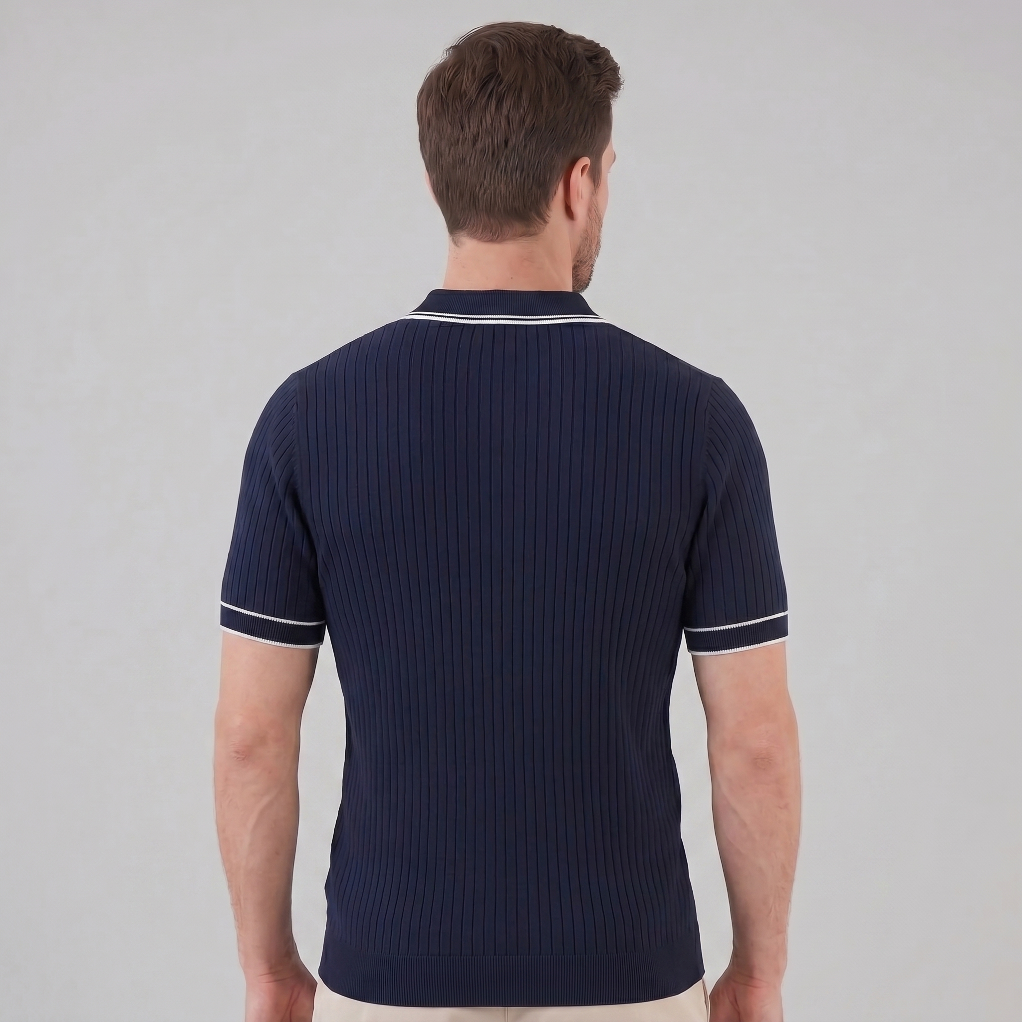 Men's Contrast Trim Ribbed Knit Polo