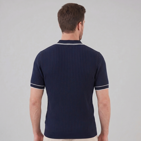 Men's Contrast Trim Ribbed Knit Polo
