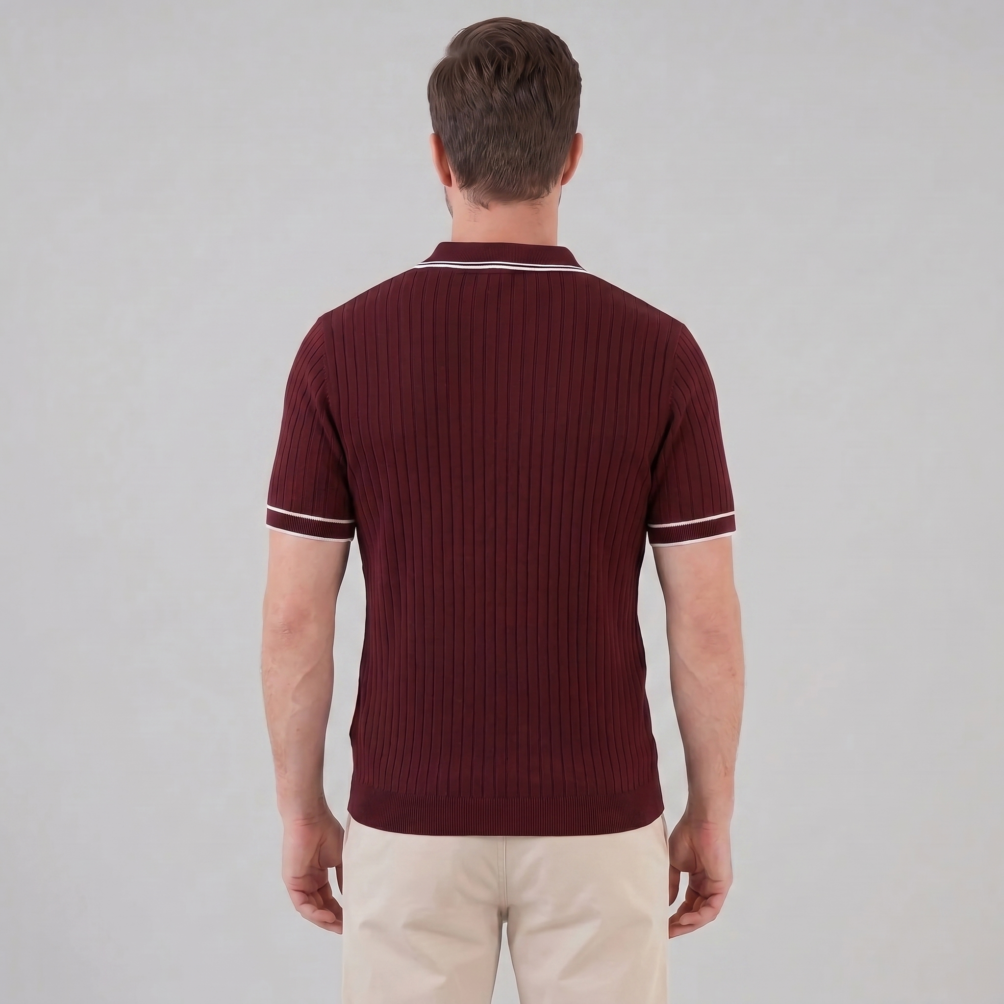 Men's Contrast Trim Ribbed Knit Polo