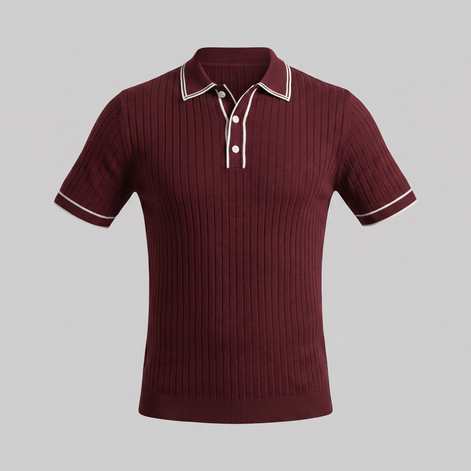 Men's Contrast Trim Ribbed Knit Polo