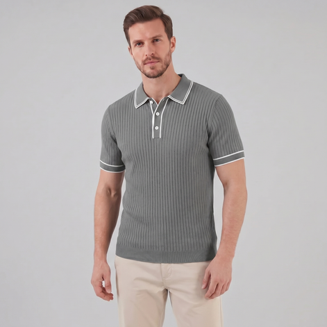 Men's Contrast Trim Ribbed Knit Polo