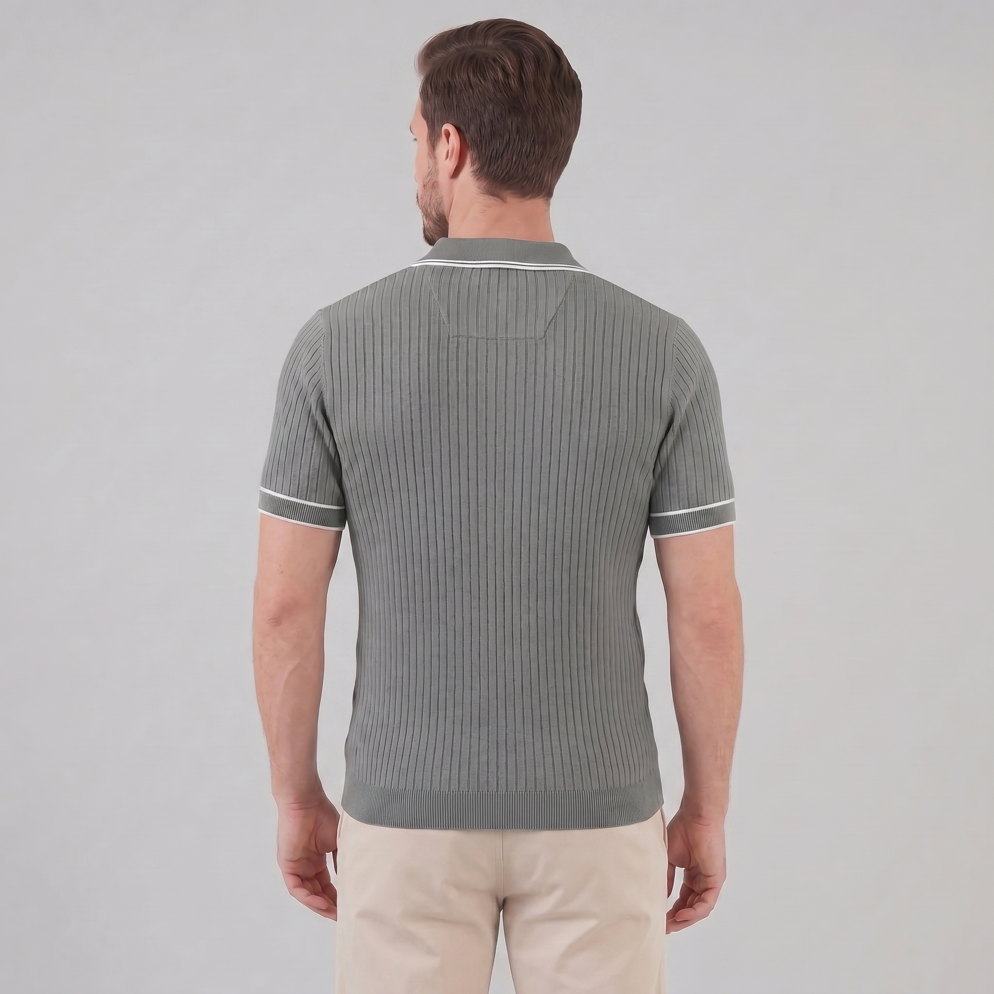 Men's Contrast Trim Ribbed Knit Polo