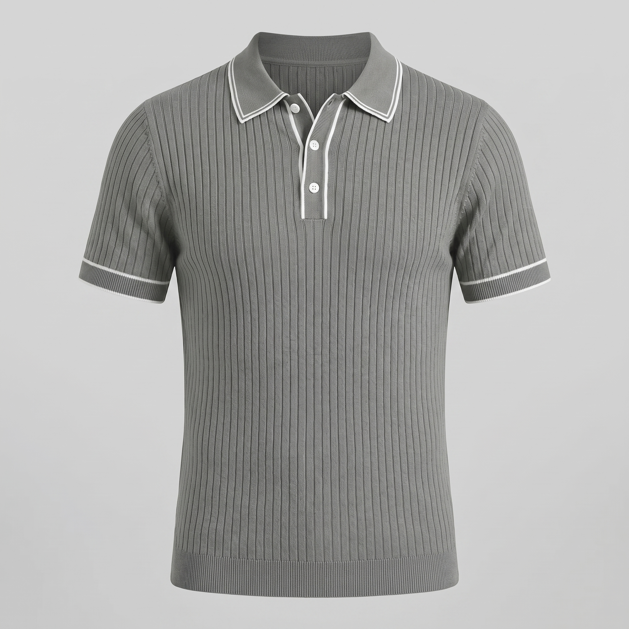 Men's Contrast Trim Ribbed Knit Polo