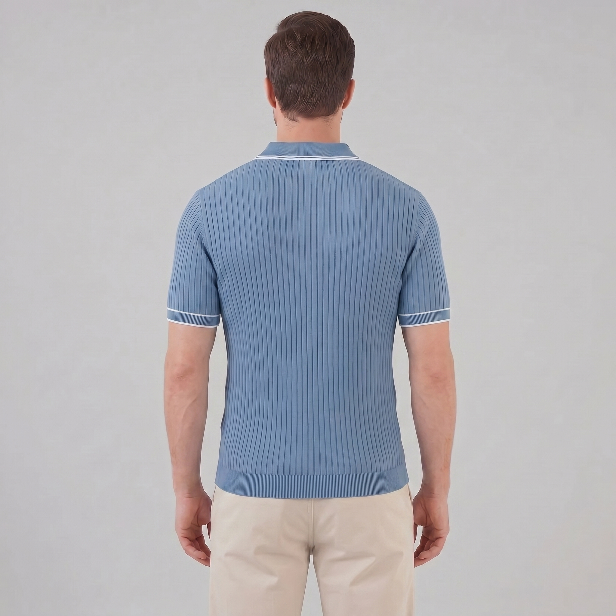 Men's Contrast Trim Ribbed Knit Polo