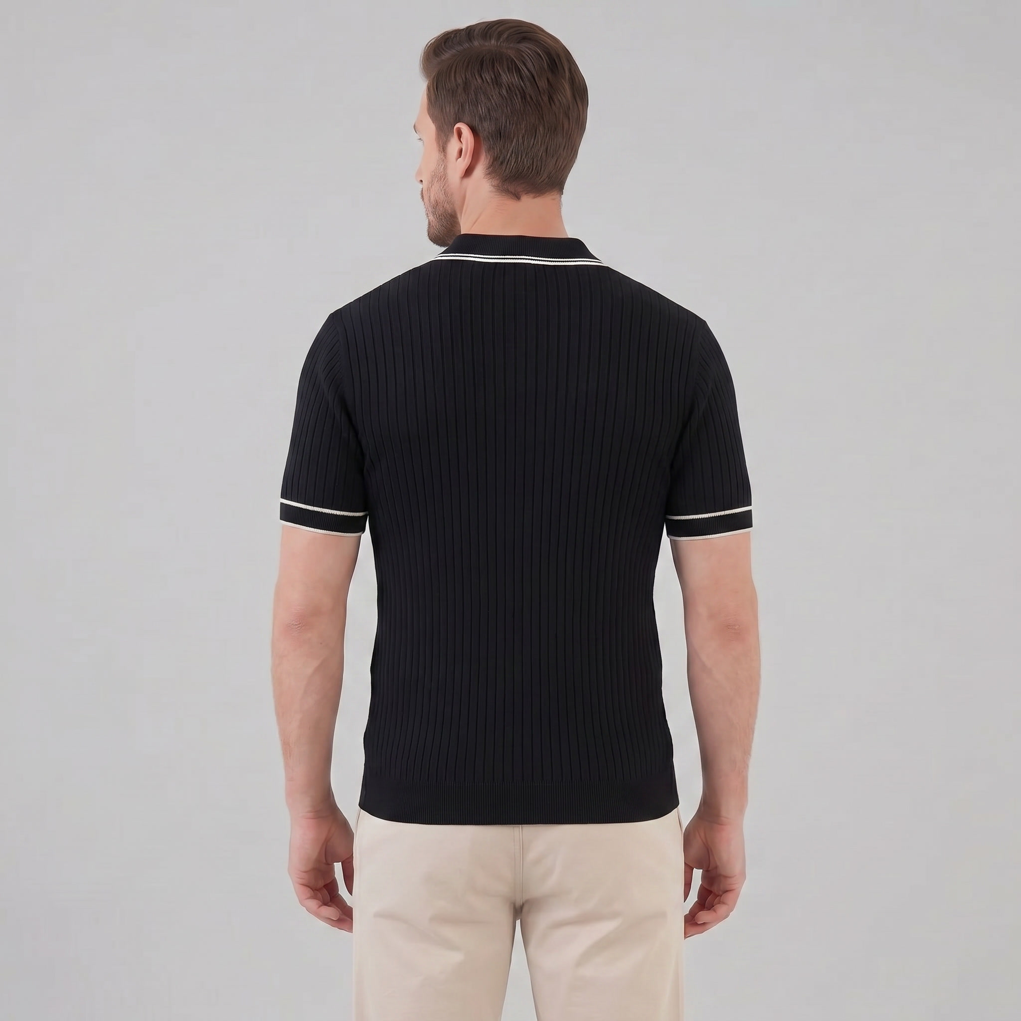Men's Contrast Trim Ribbed Knit Polo