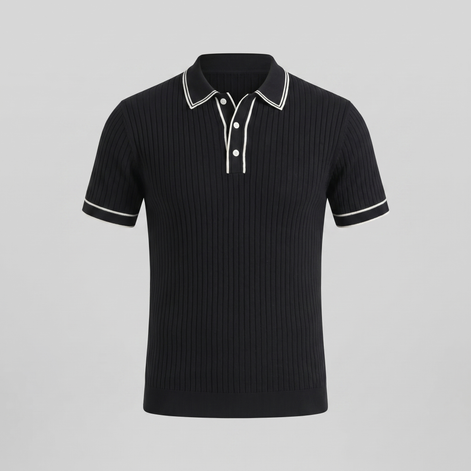 Men's Contrast Trim Ribbed Knit Polo