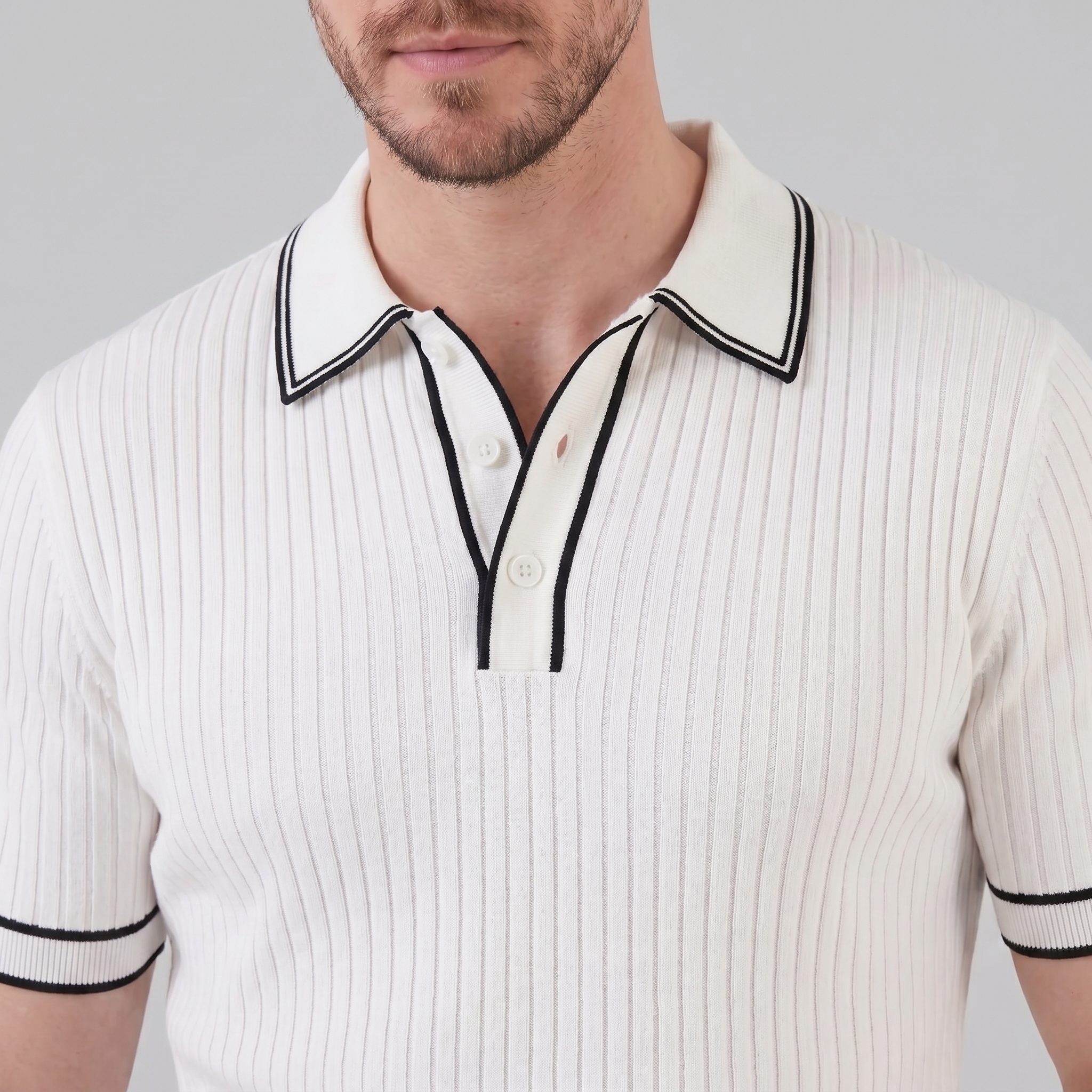 Men's Contrast Trim Ribbed Knit Polo