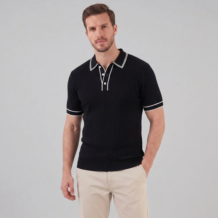 Men's Contrast Trim Ribbed Knit Polo
